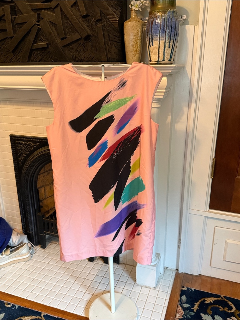 CeCe Pink Shift Dress with Multicolor Brushstroke Print- worn about 3-4 times